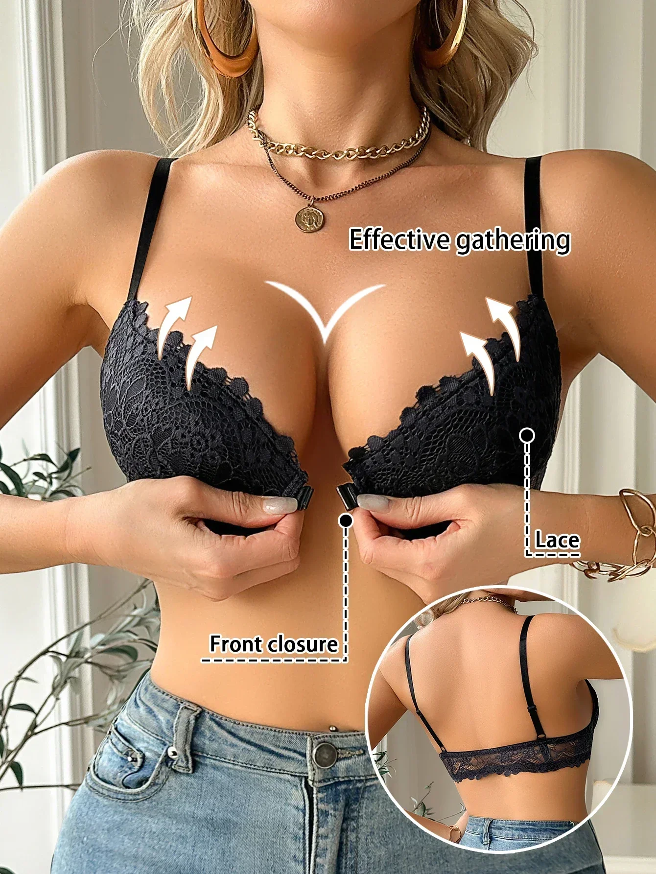 Women's Lace Front Clasp Push  - Cotton Bra Everyday recension och pris
