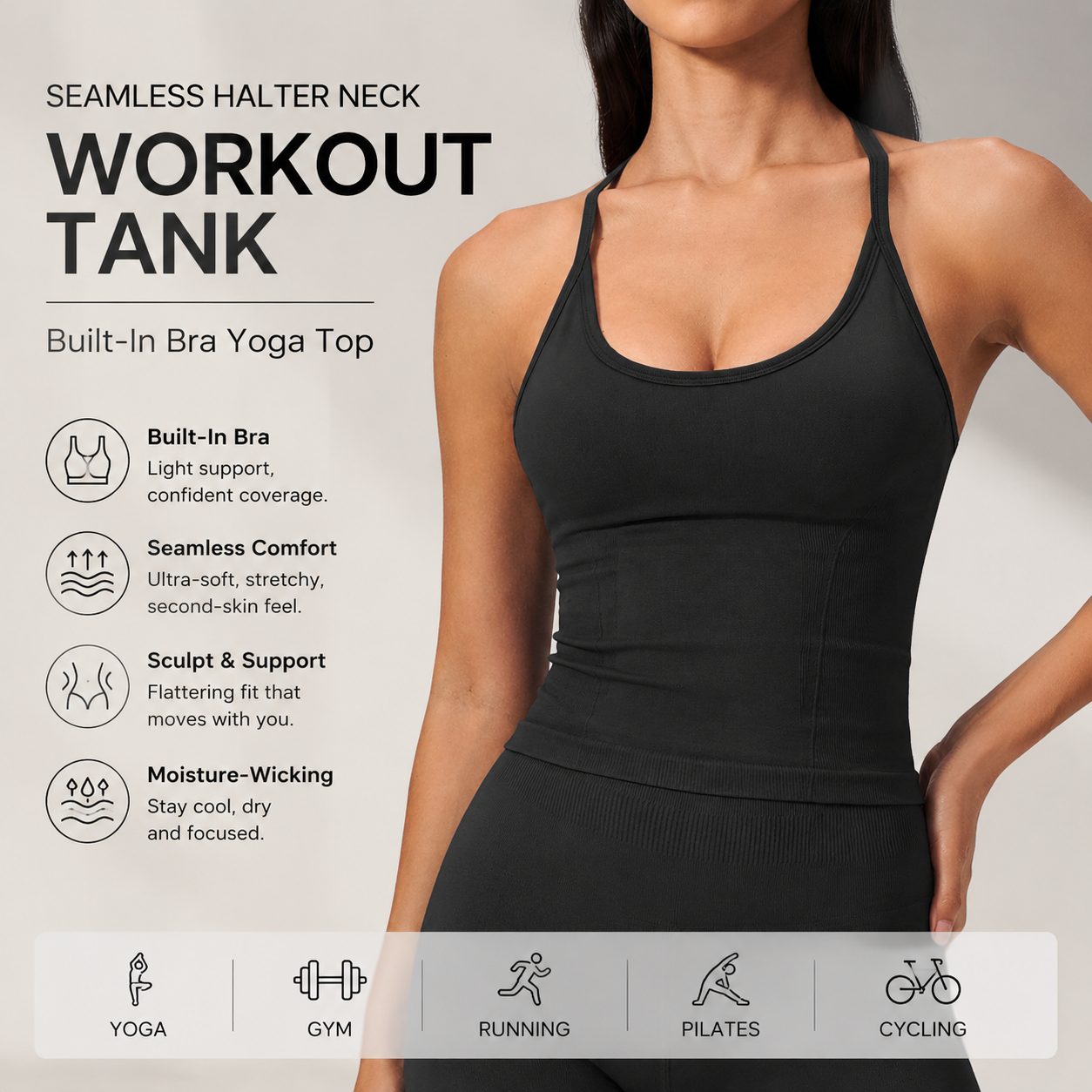 Luxury 2 in 1 Yoga Tank Top wi - T Shirt Bra Seamless recension och pris