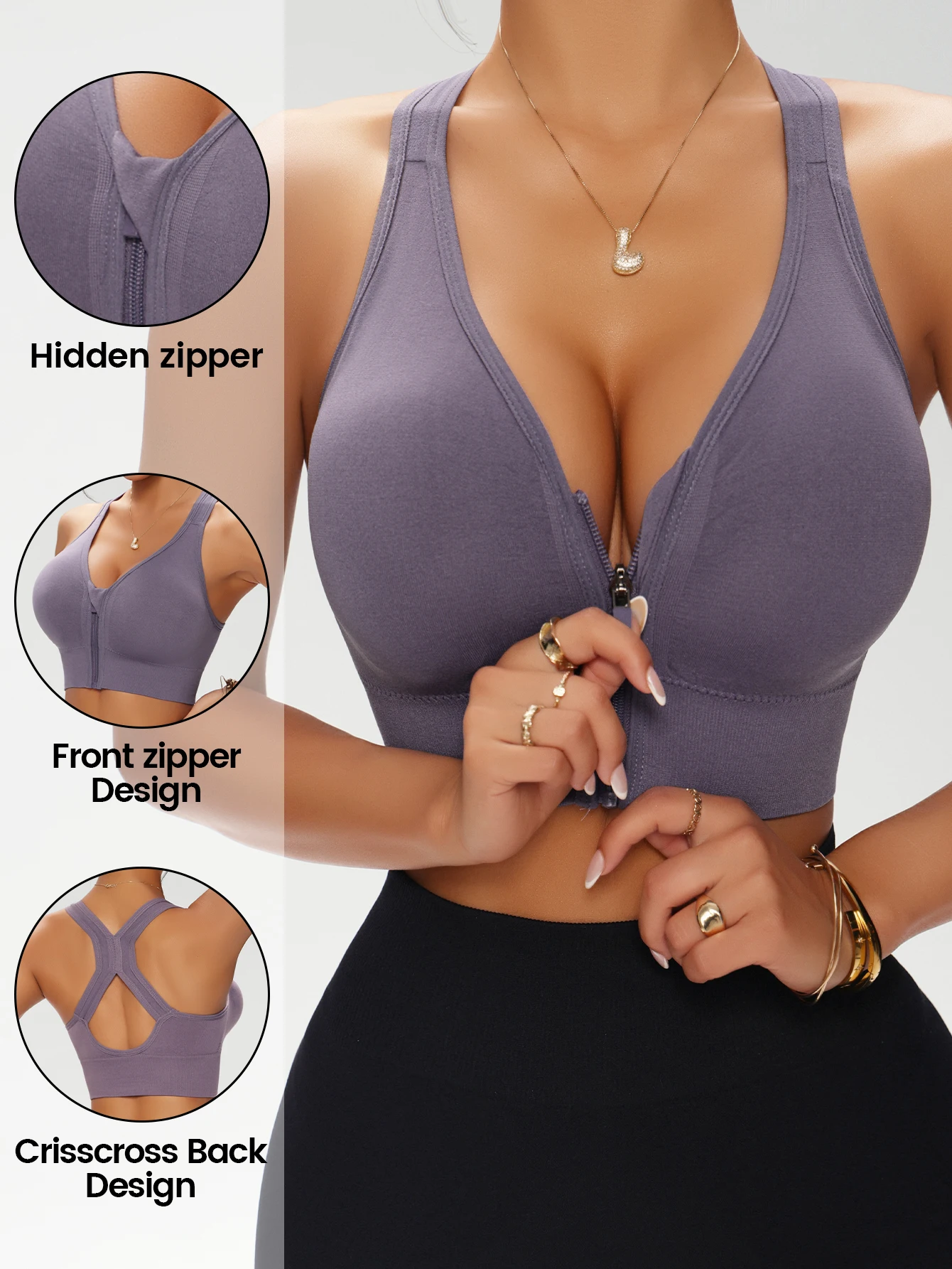 Women's Zip Front Solid Color  - Underwire Bra Padded recension och pris
